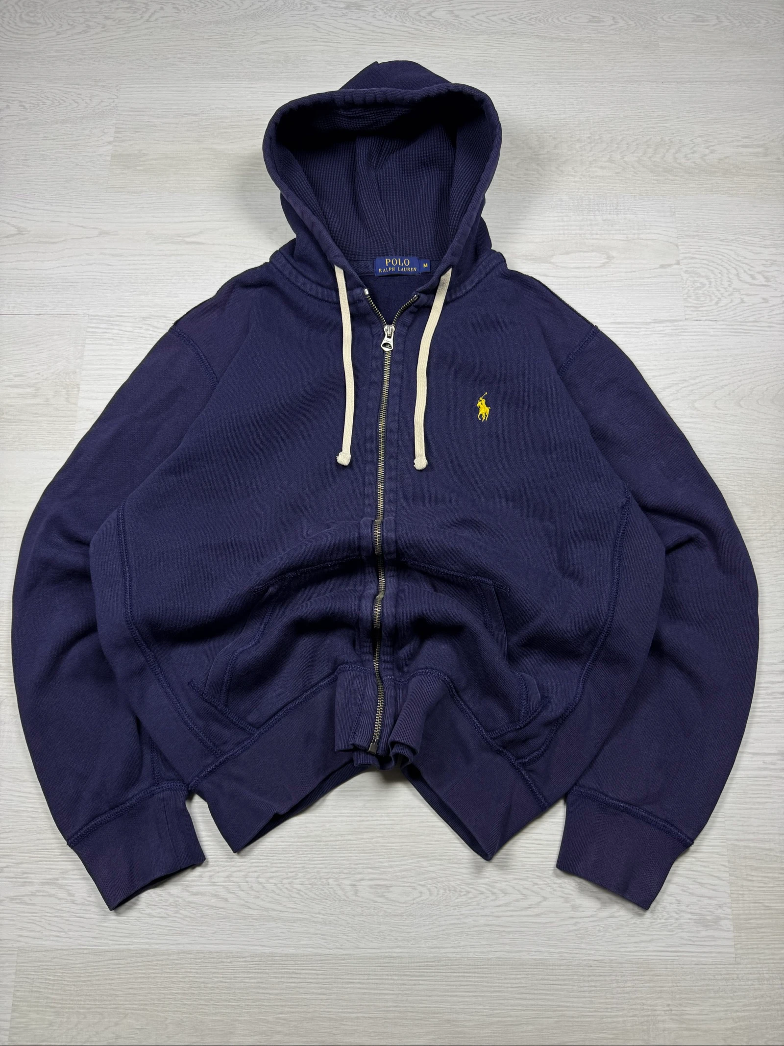 Ralph Lauren Full Zip Hoodie Navy Blue Yellow Pony Vintage Size M/L – photo 4
